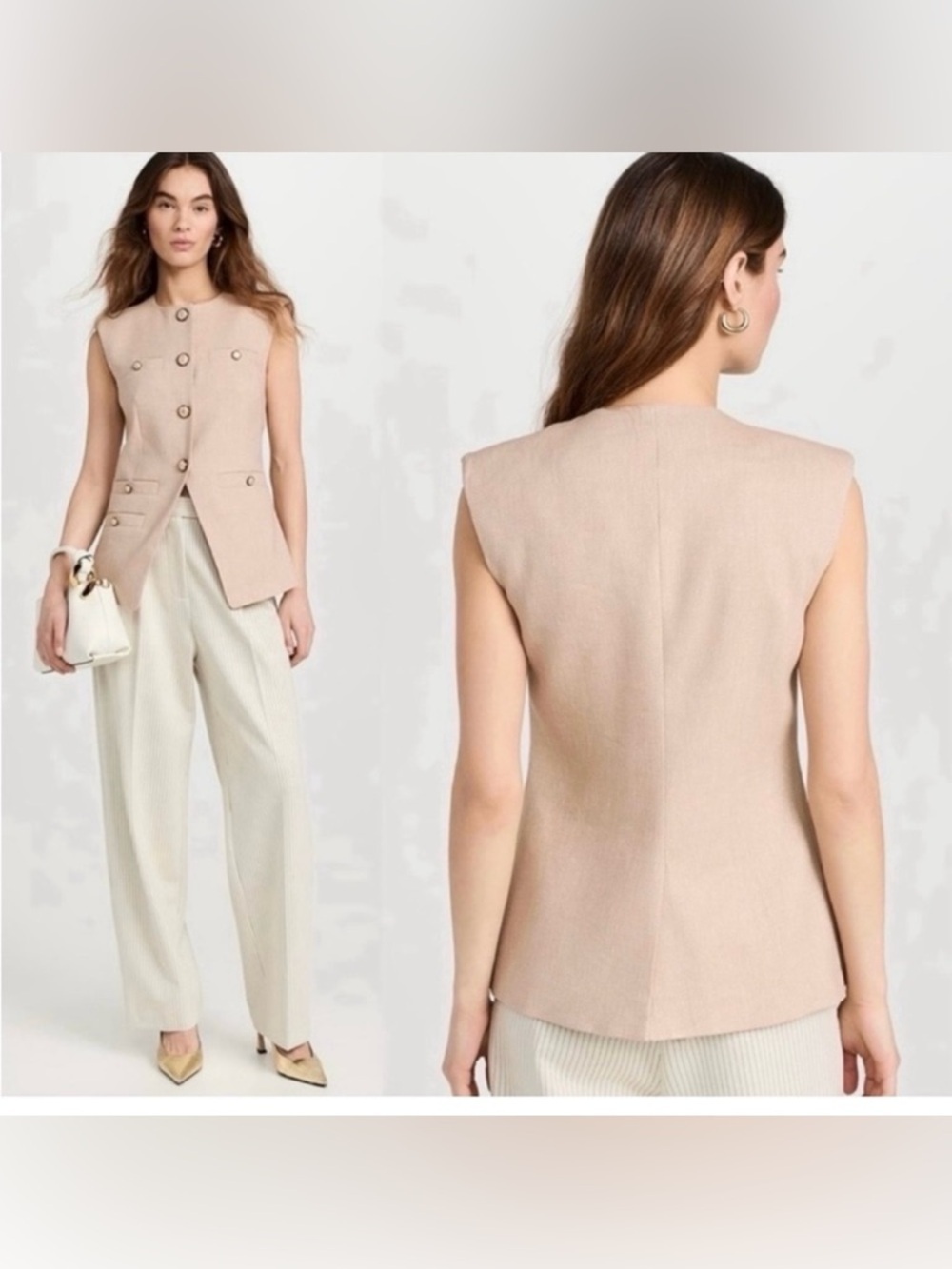NWOT Veronica Beard Tamara Linen Blend Vest  Sandalwood Melange Size 10/ Large - Picture 12 of 13